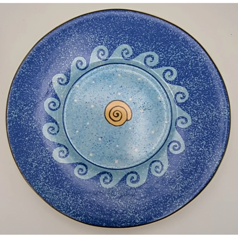 Sango 2 Small Plates Pisces Artist Sue‎ Zipkin Vibrant Blues Beach Shell Summer